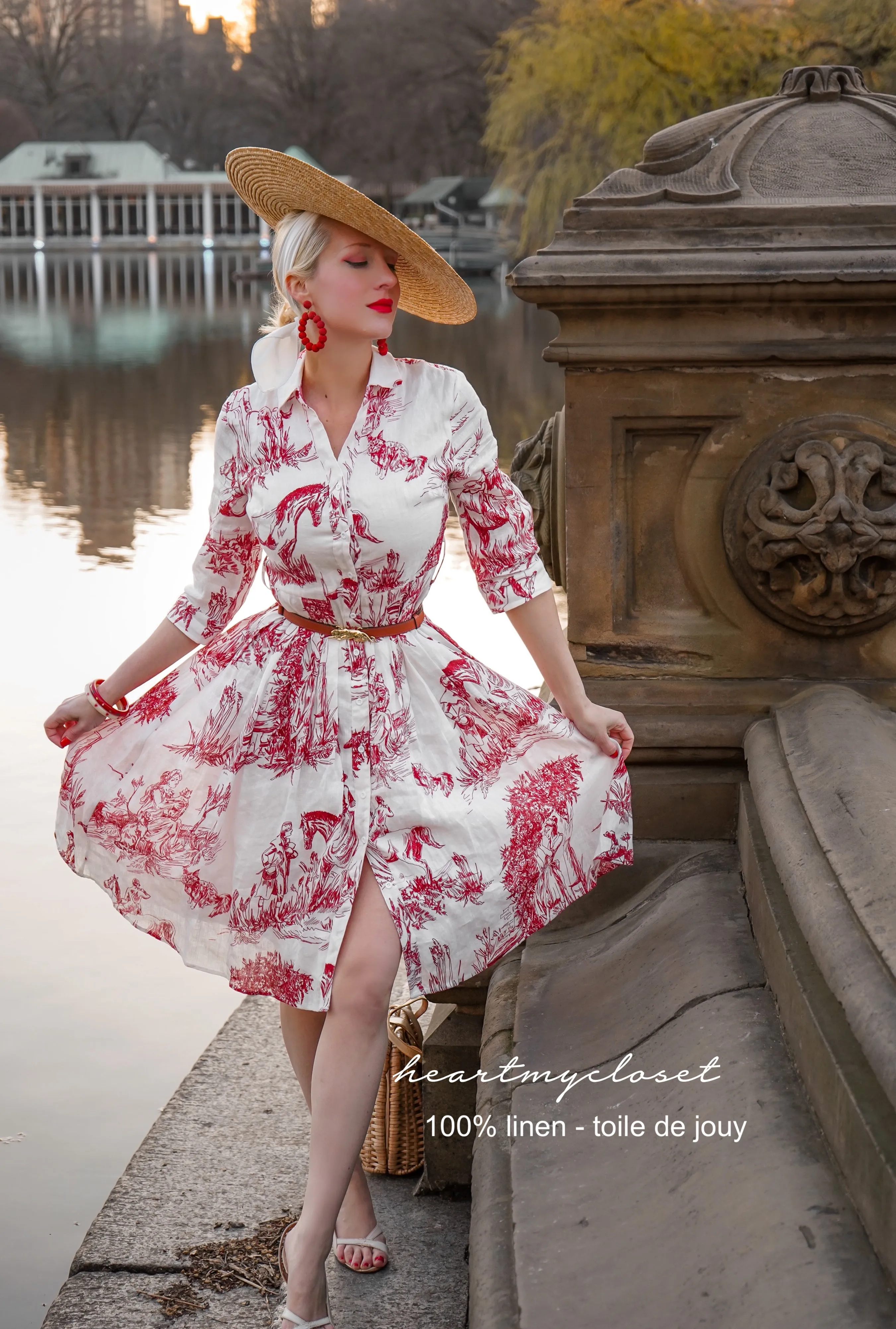 100% LINEN Toile De Jouy shirt dress