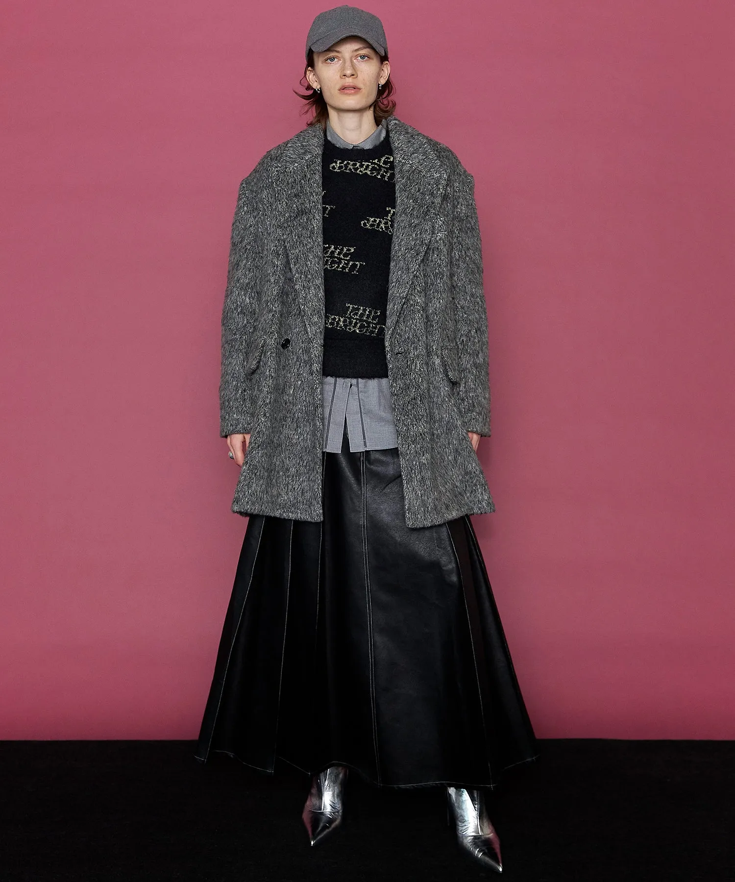 【24WINTER PRE-ORDER】Tack Pleats Vegan Leather Long Skirt