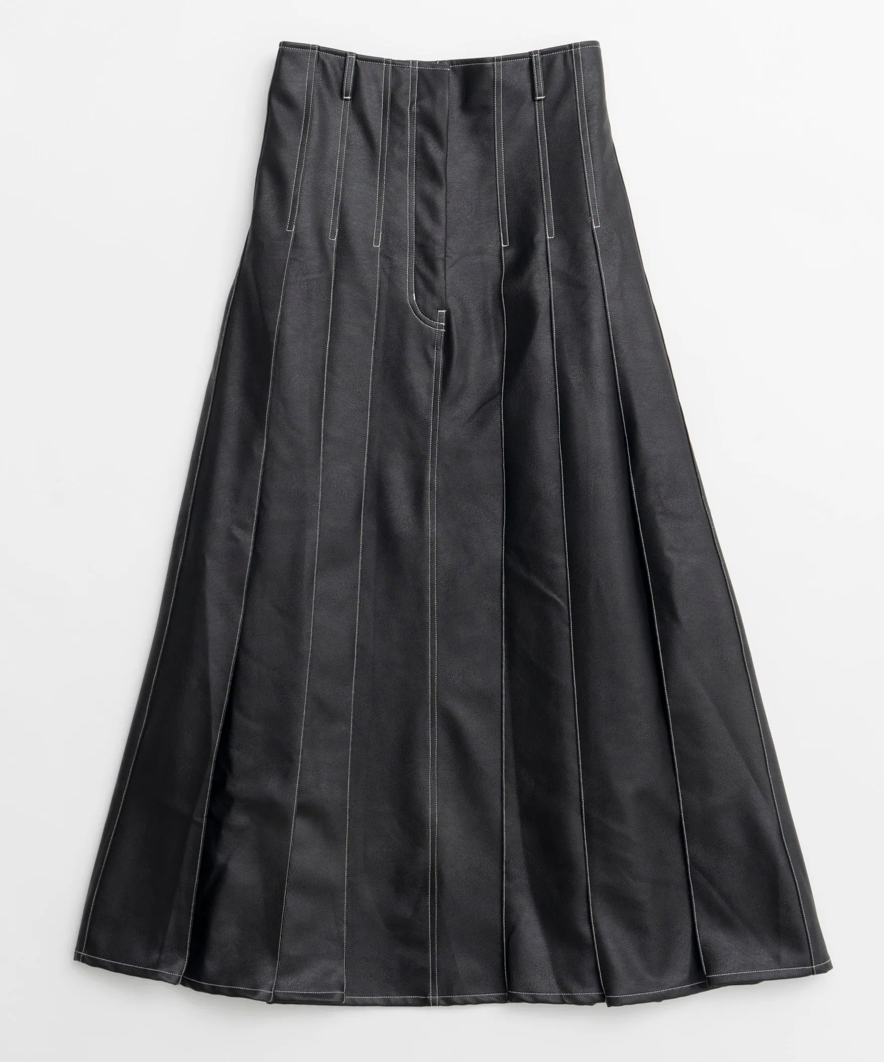 【24WINTER PRE-ORDER】Tack Pleats Vegan Leather Long Skirt