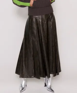 【24WINTER PRE-ORDER】Tack Pleats Vegan Leather Long Skirt