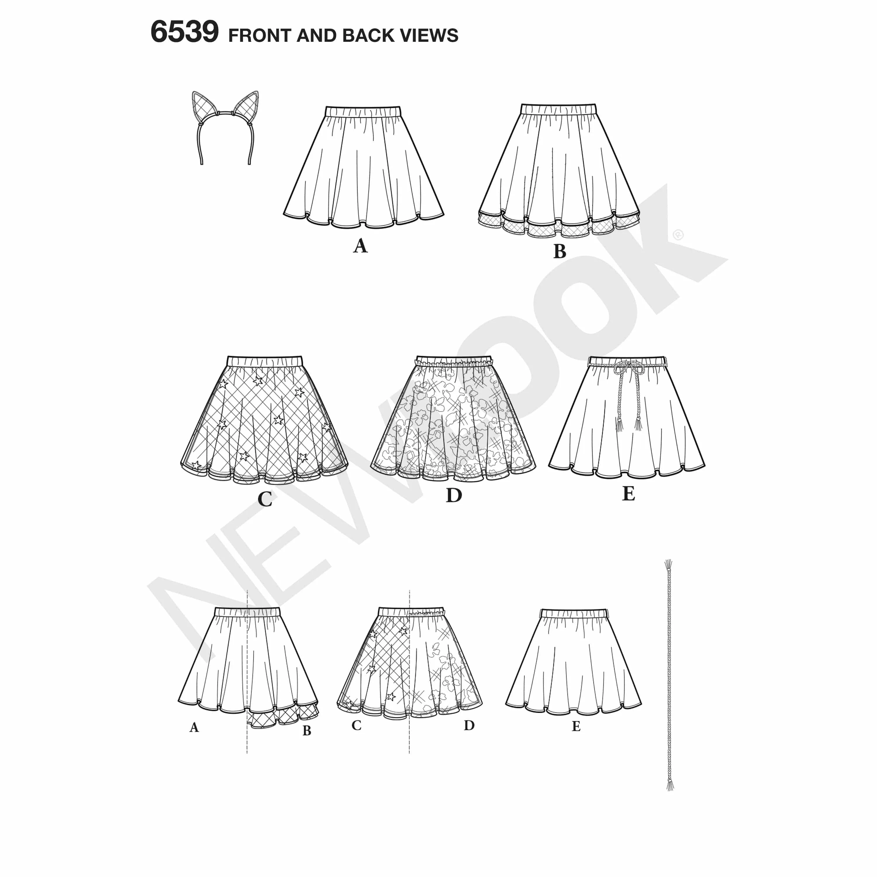 6539 New Look Pattern 6539 Tween Skirts with Ears Headband