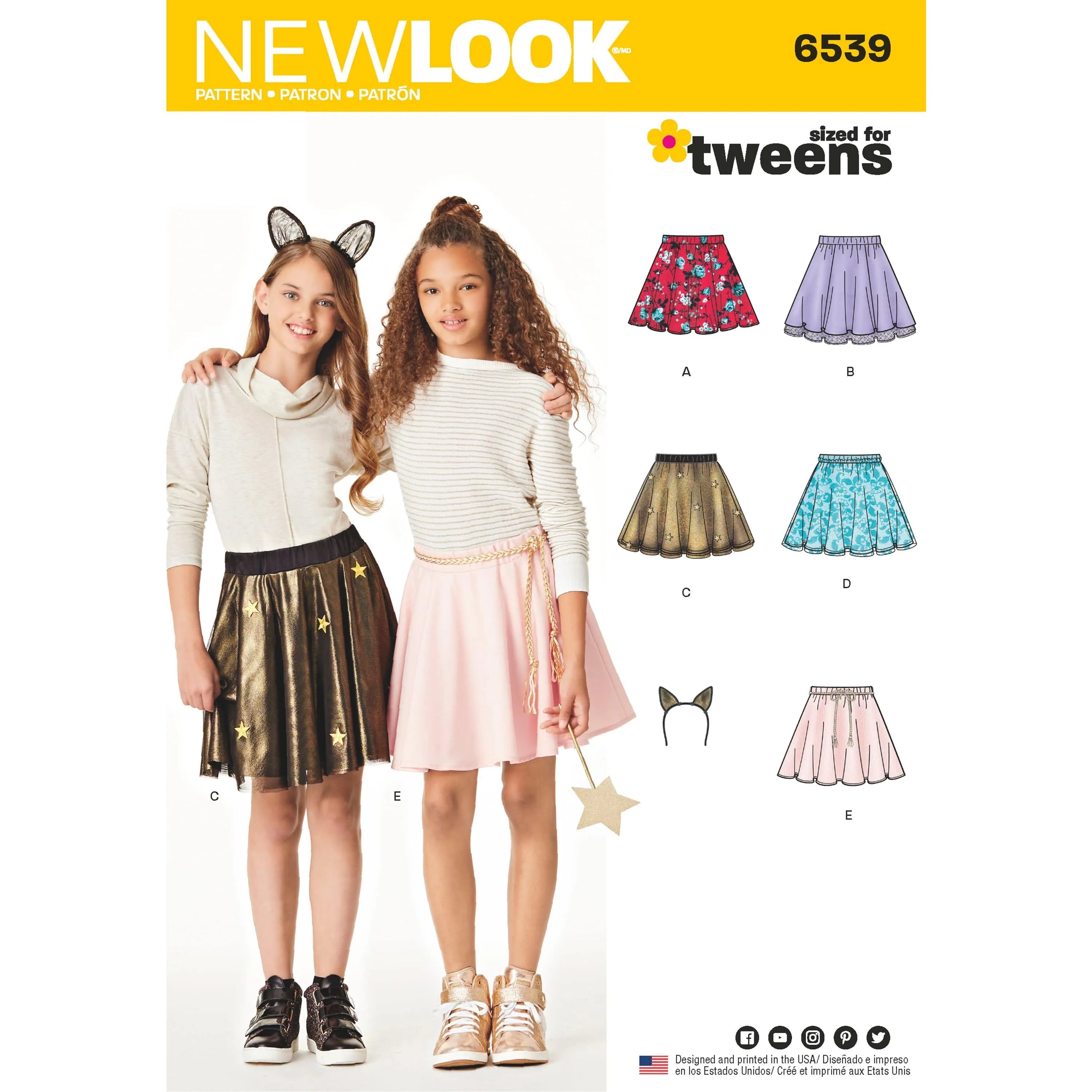 6539 New Look Pattern 6539 Tween Skirts with Ears Headband