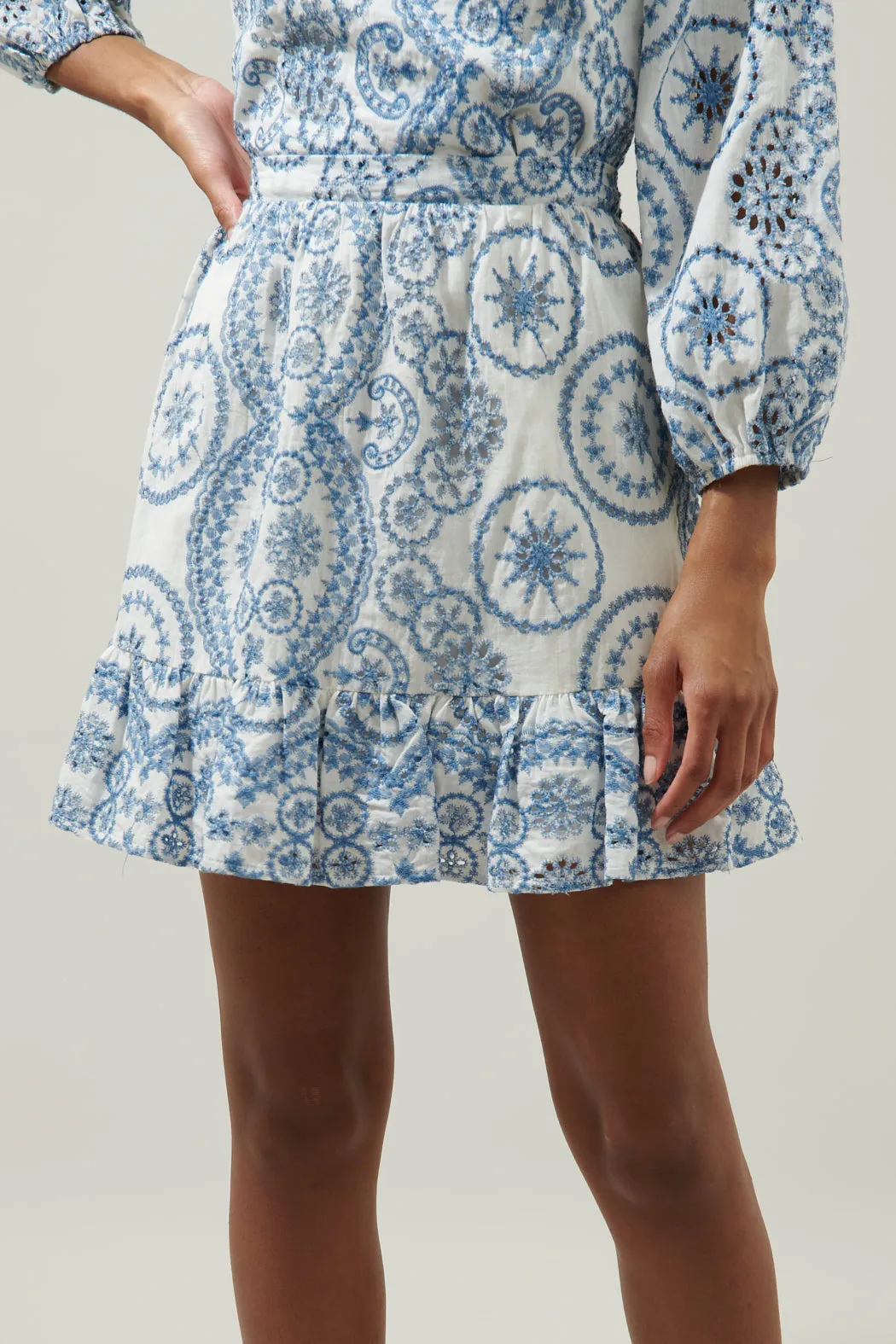 Adelaide Border Print Eyelet Mini Skirt