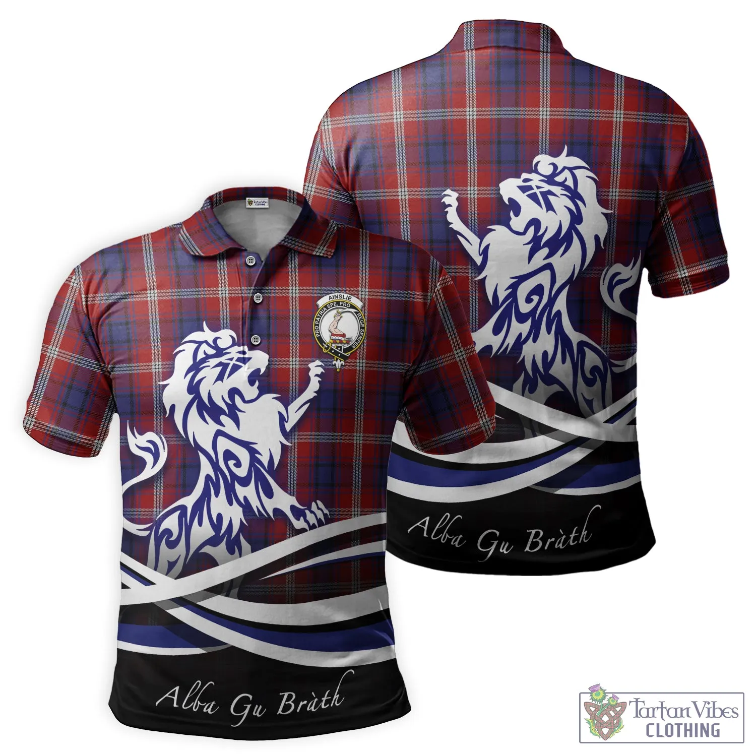 Ainslie Tartan Polo Shirt with Alba Gu Brath Regal Lion Emblem