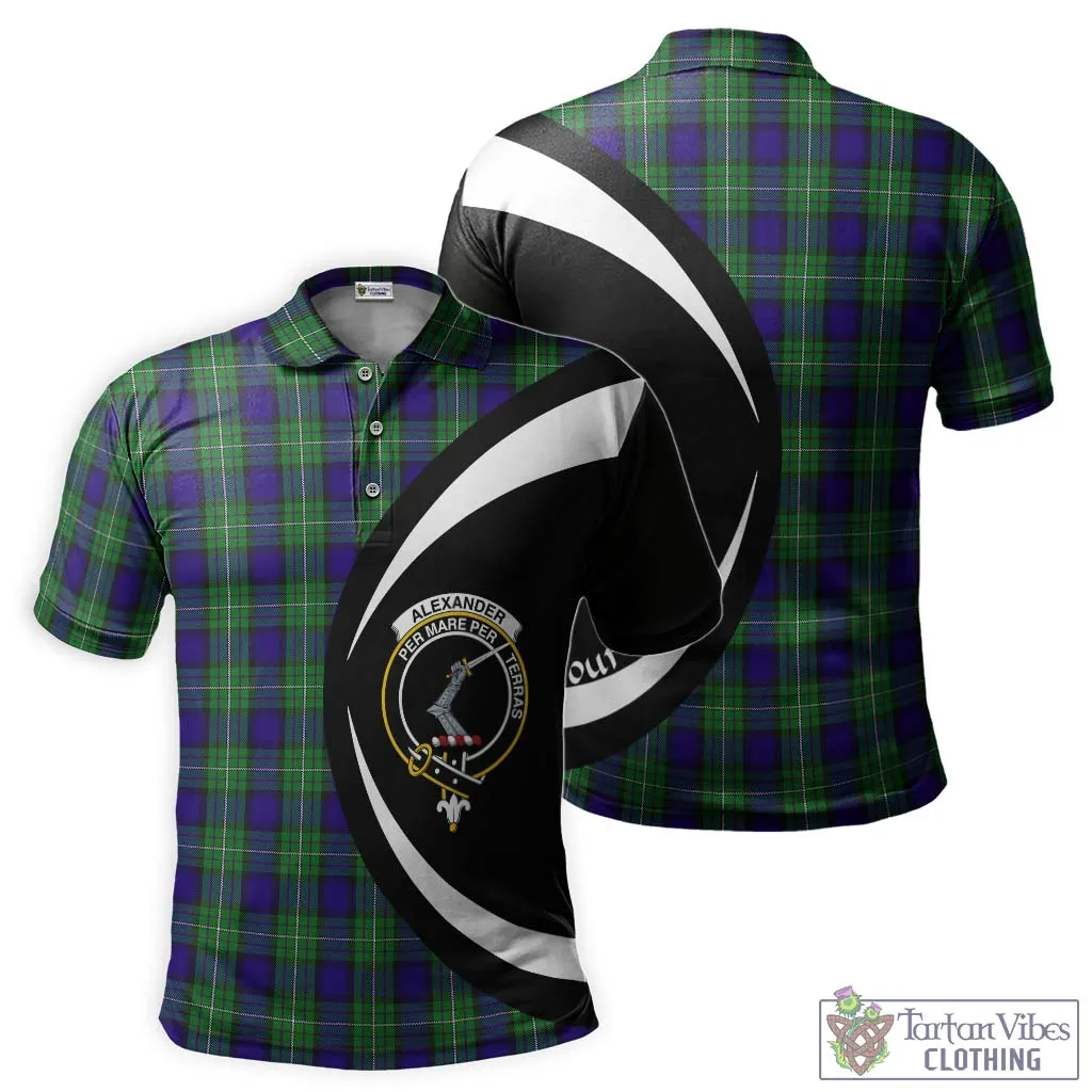 Alexander Tartan Men's Polo Shirt with Family Crest Circle Style