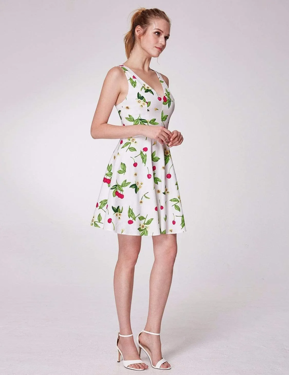 Alisa Pan V Neck Cherry Print Summer Dress