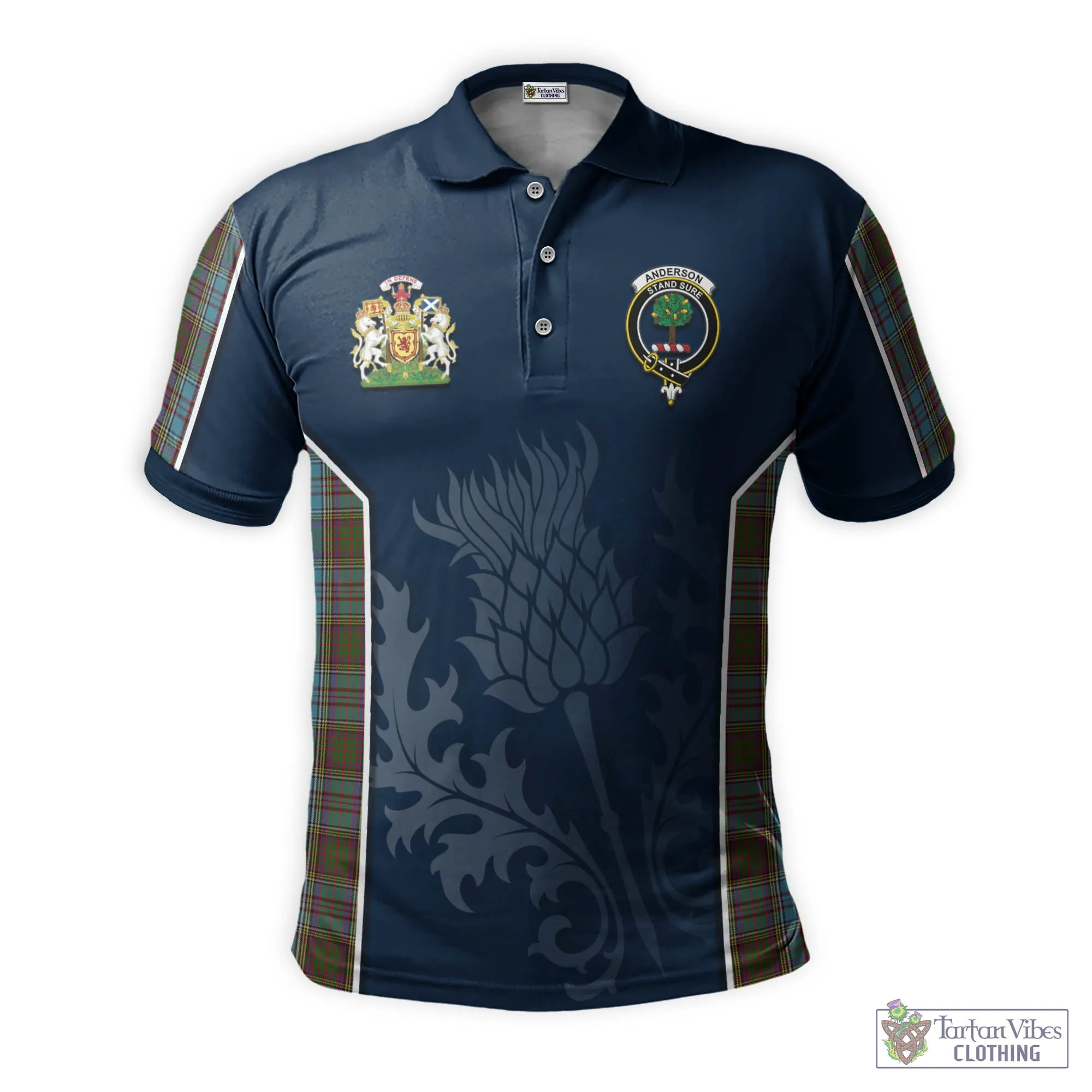 Anderson Tartan Men's Polo Shirt with Family Crest and Scottish Thistle Vibes Sport Style