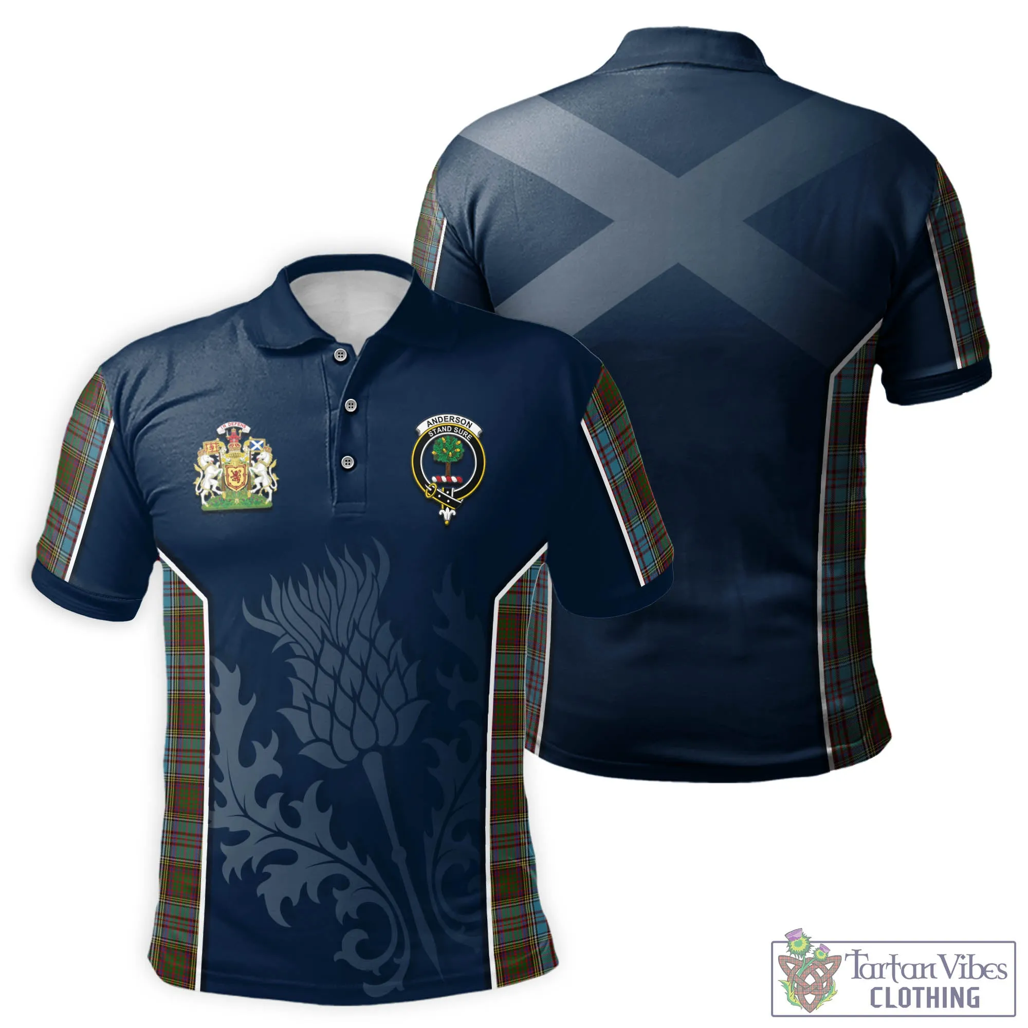 Anderson Tartan Men's Polo Shirt with Family Crest and Scottish Thistle Vibes Sport Style