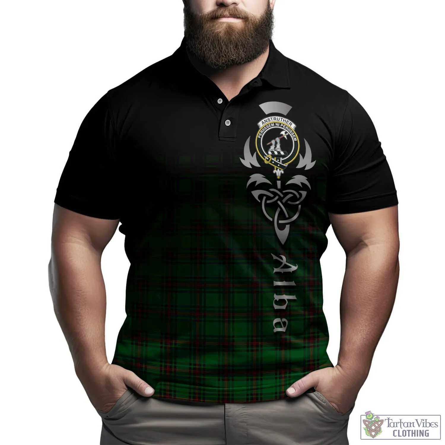 Anstruther Tartan Polo Shirt Featuring Alba Gu Brath Family Crest Celtic Inspired