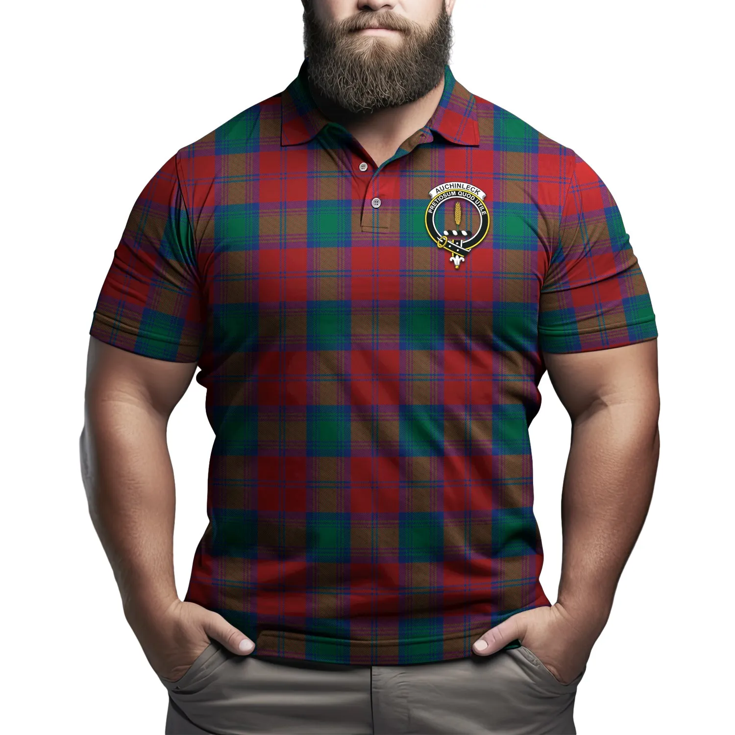 Auchinleck (Affleck) Tartan Men's Polo Shirt with Family Crest