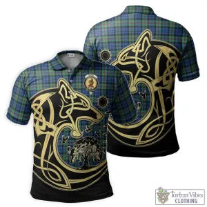 Baird Ancient Tartan Polo Shirt with Family Crest Celtic Wolf Style