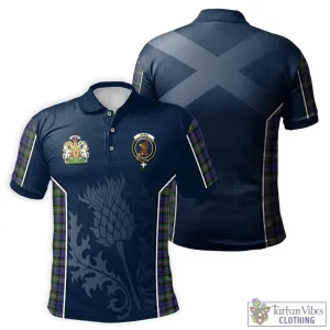 Baird Modern Tartan Men's Polo Shirt with Family Crest and Scottish Thistle Vibes Sport Style