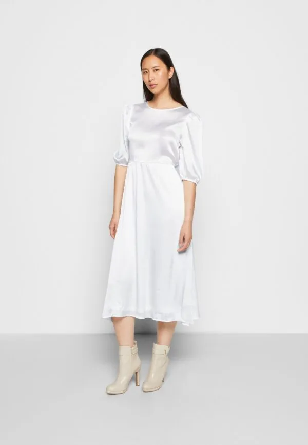 Balloon Sleeve Structured Maxi Dress White