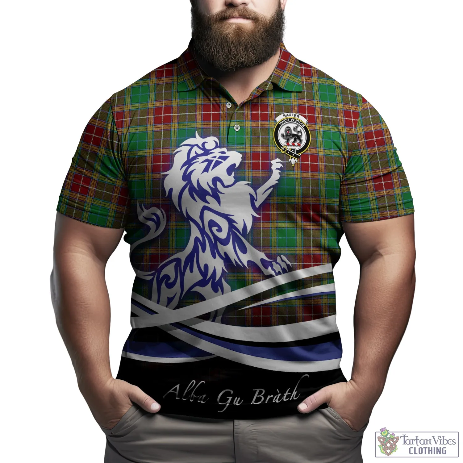 Baxter Tartan Polo Shirt with Alba Gu Brath Regal Lion Emblem