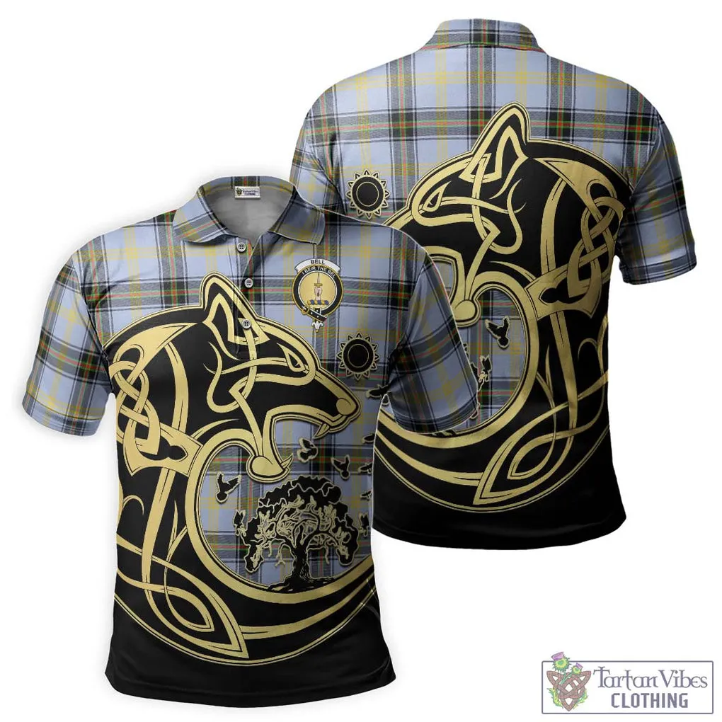 Bell Tartan Polo Shirt with Family Crest Celtic Wolf Style