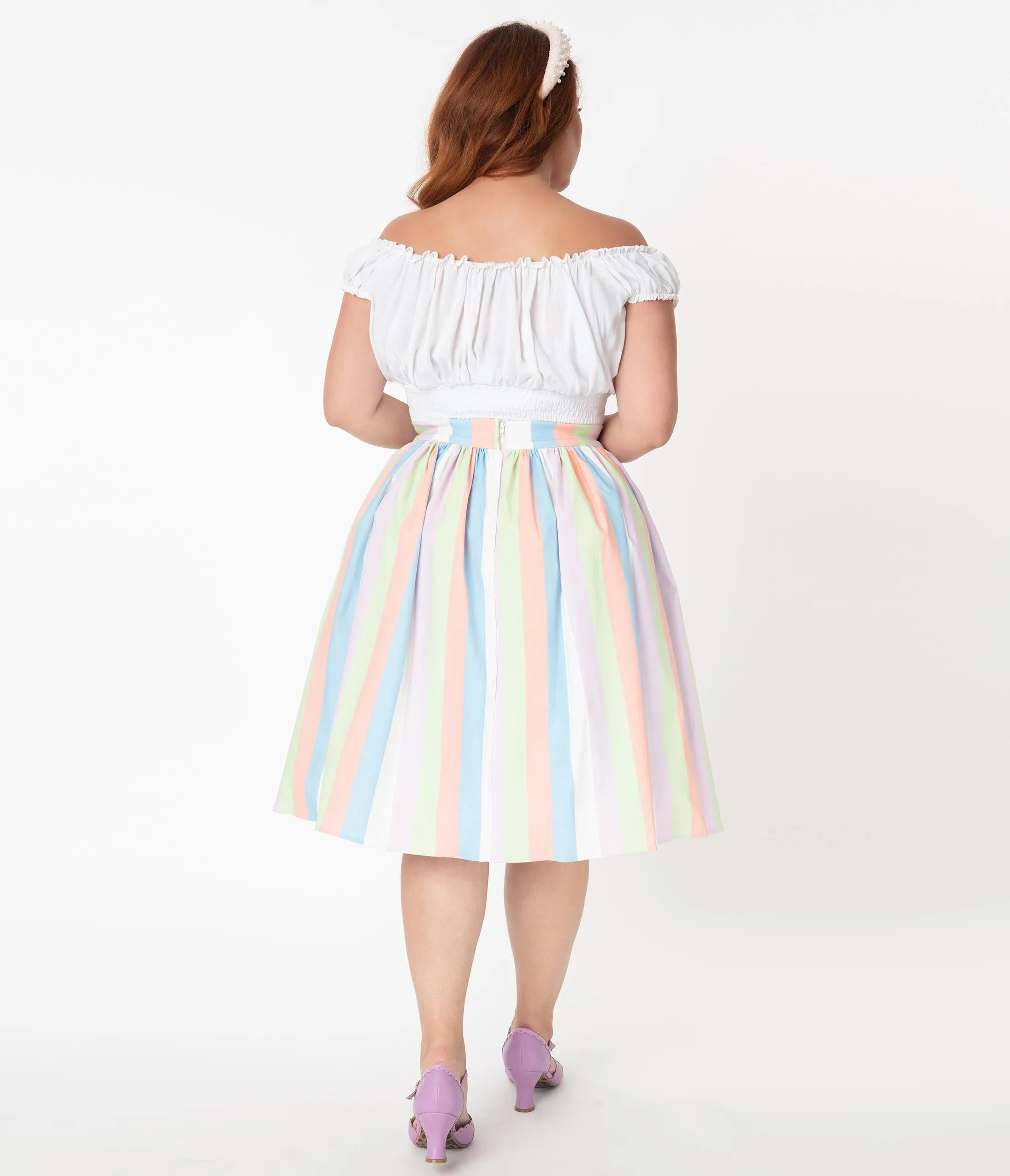 Bettie Page Plus Size 1950s Sorbet Striped Ellie Swing Skirt