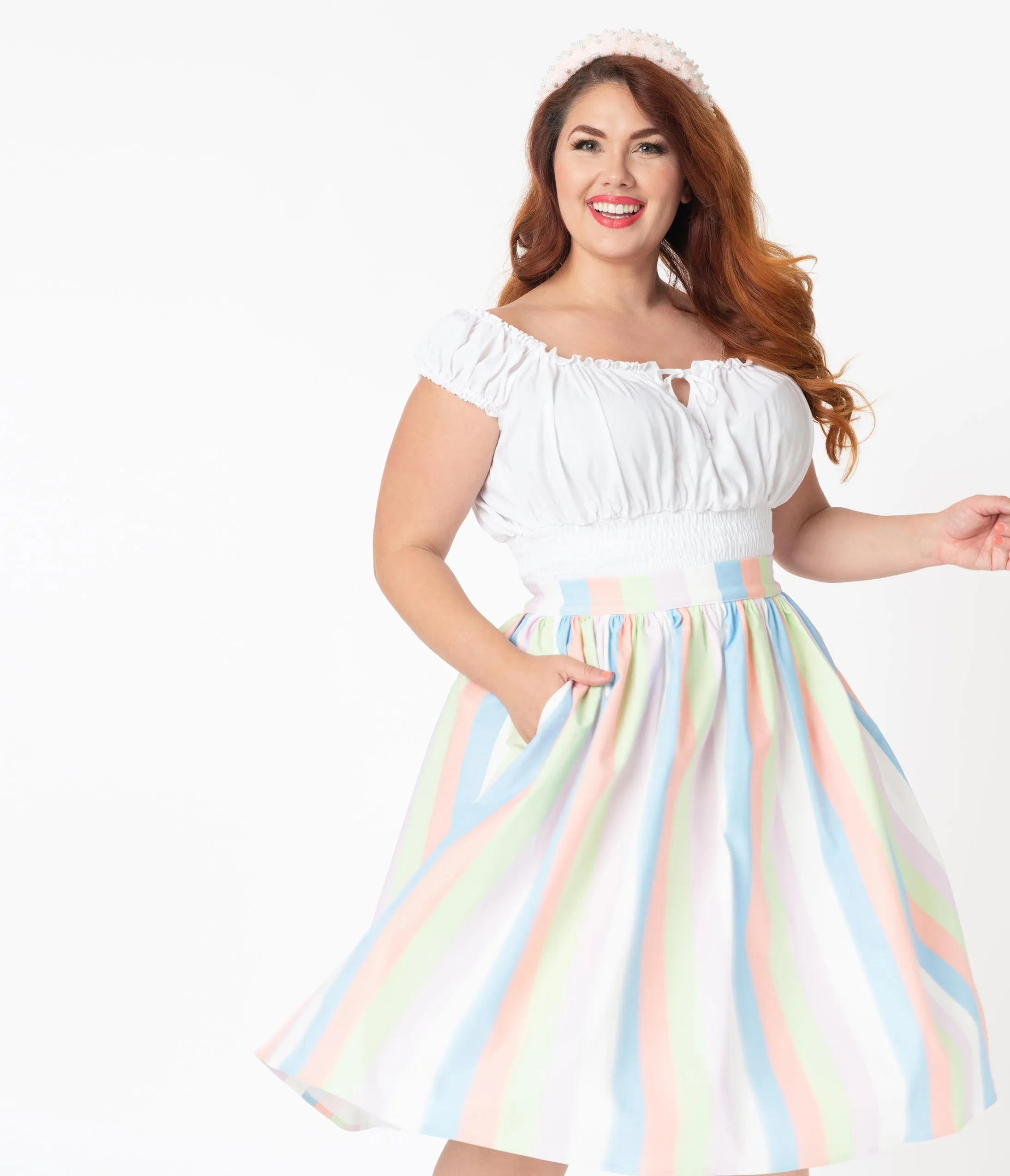 Bettie Page Plus Size 1950s Sorbet Striped Ellie Swing Skirt