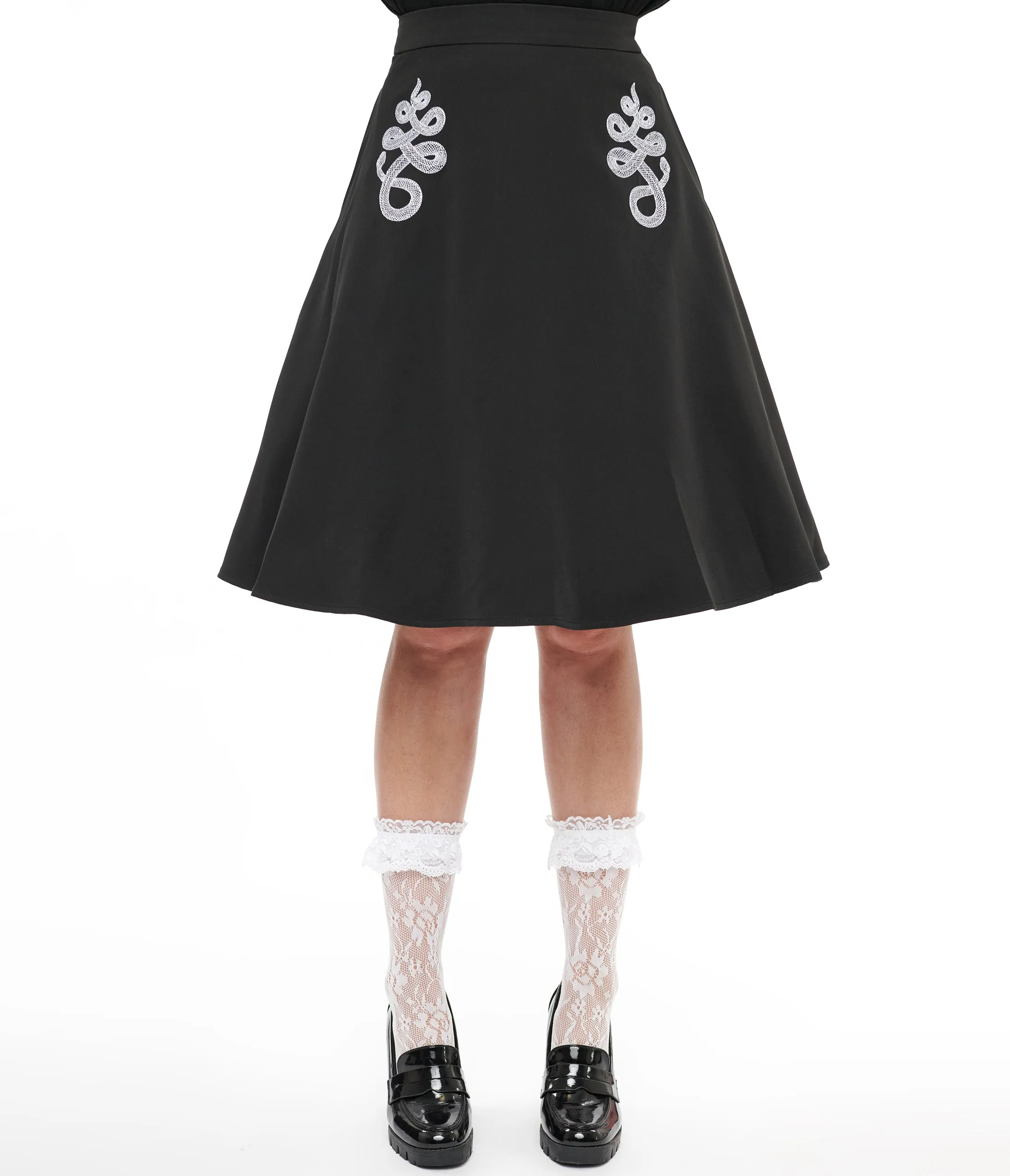 Black & White Snake Embroidered Swing Skirt