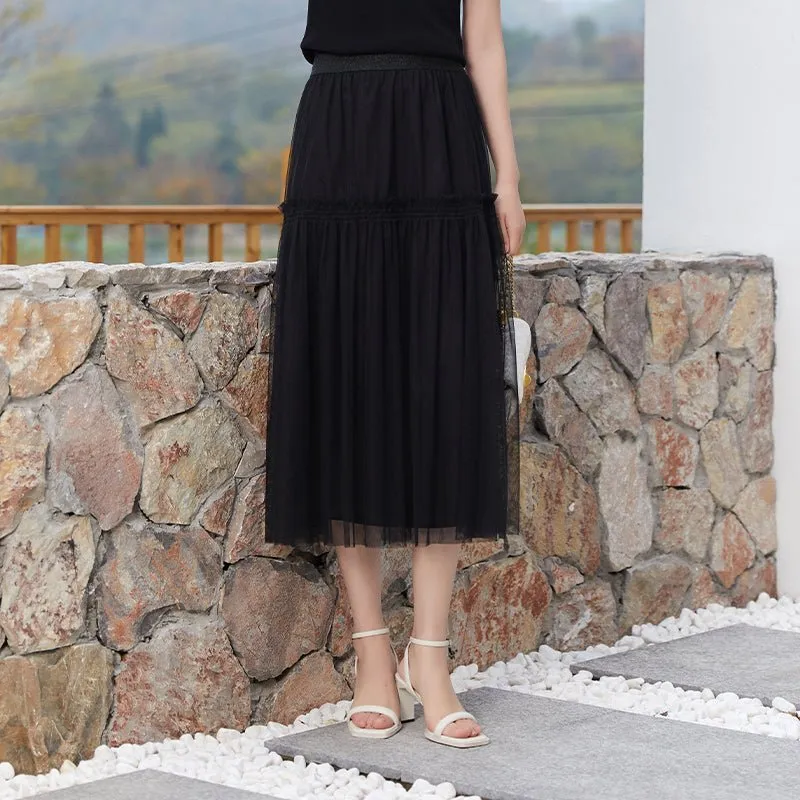 Black Paneled Sheer Lace Skirt