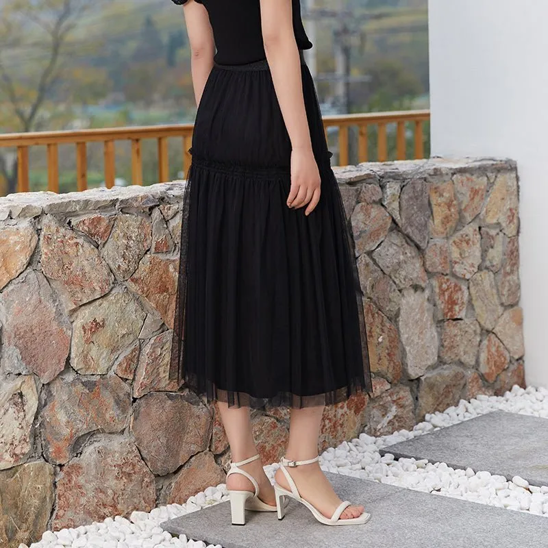 Black Paneled Sheer Lace Skirt