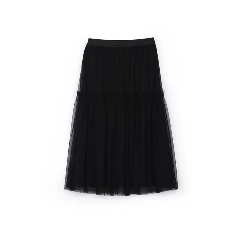 Black Paneled Sheer Lace Skirt