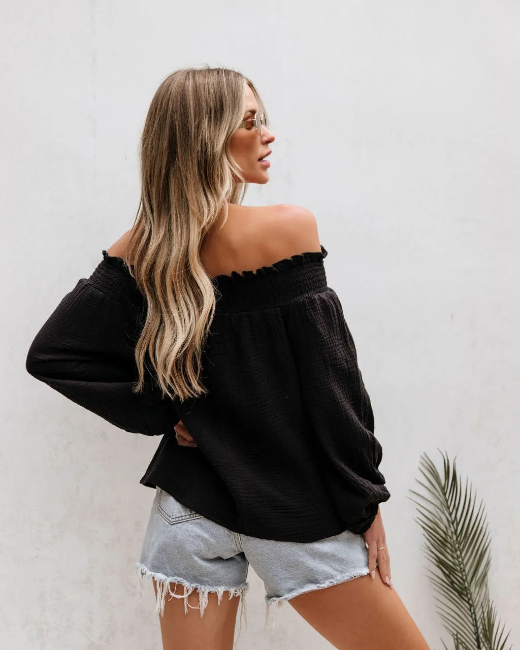 Black Ruffled Off The Shoulder Top - FINAL SALE