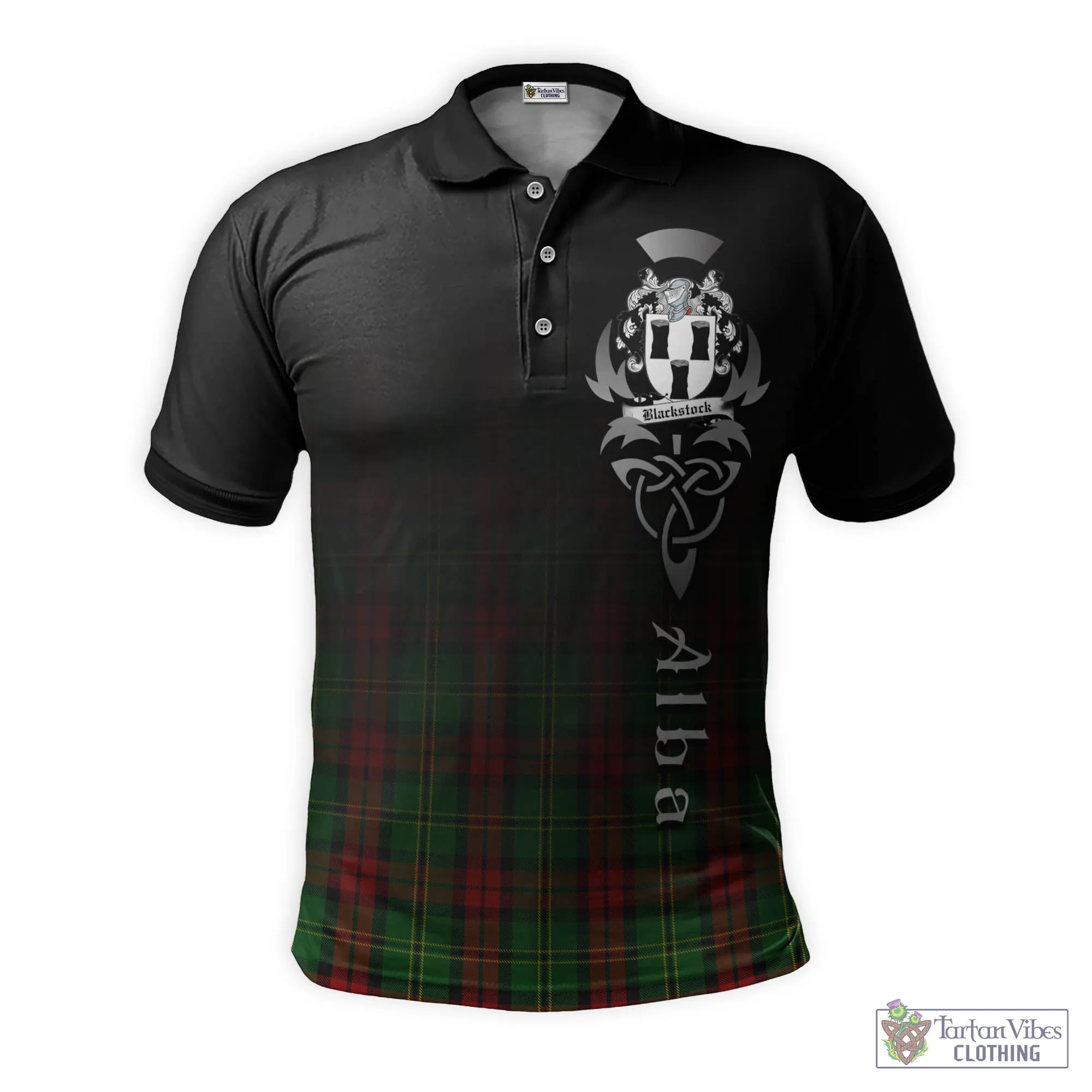 Blackstock Hunting Tartan Polo Shirt Featuring Alba Gu Brath Family Crest Celtic Inspired