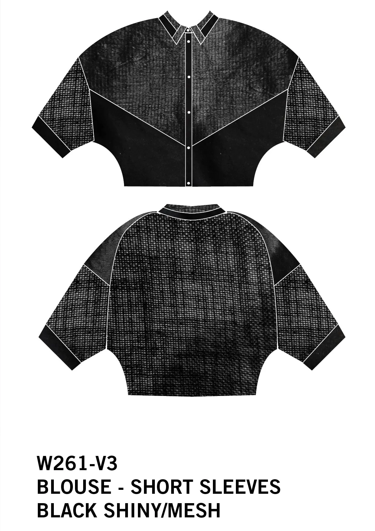 BLOUSE SHORT SLEEVES - SHINY/MESH black