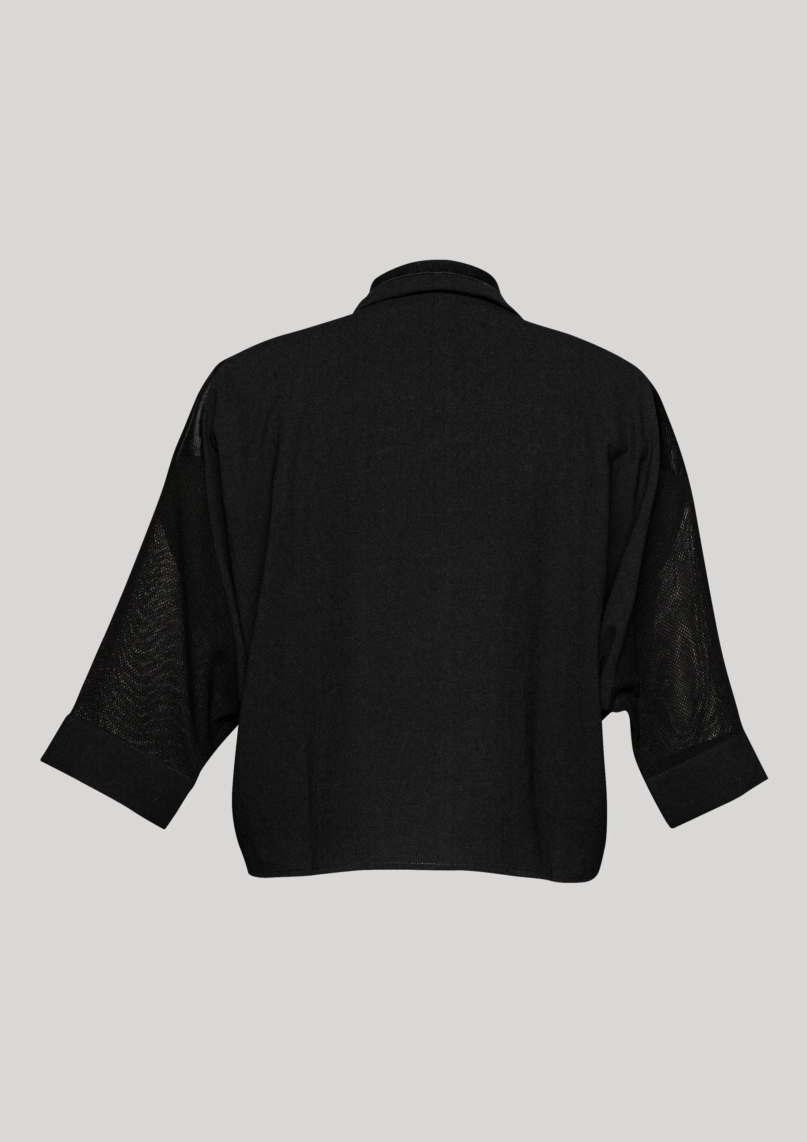 BLOUSE SHORT SLEEVES - SHINY/MESH black