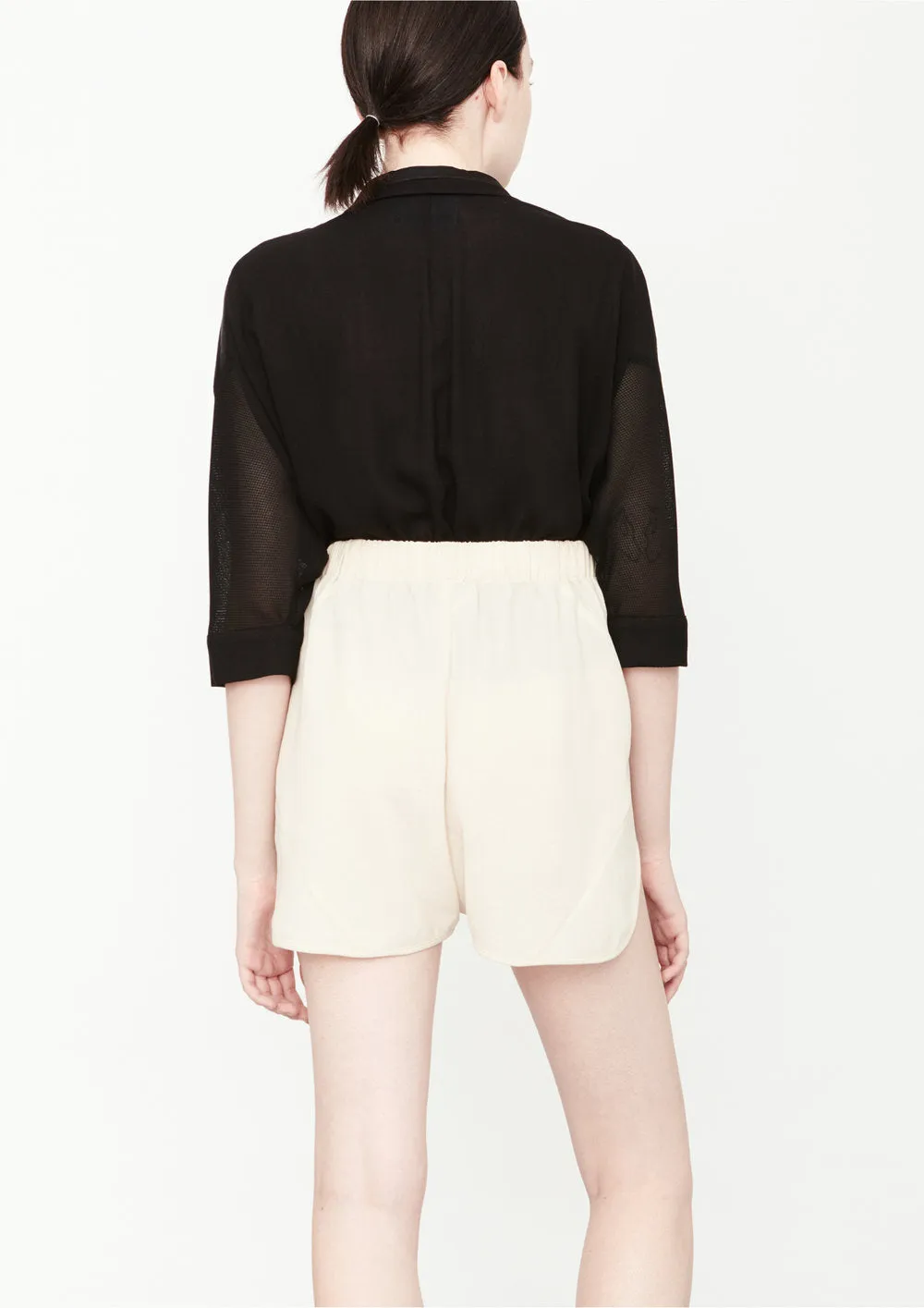 BLOUSE SHORT SLEEVES - SHINY/MESH black