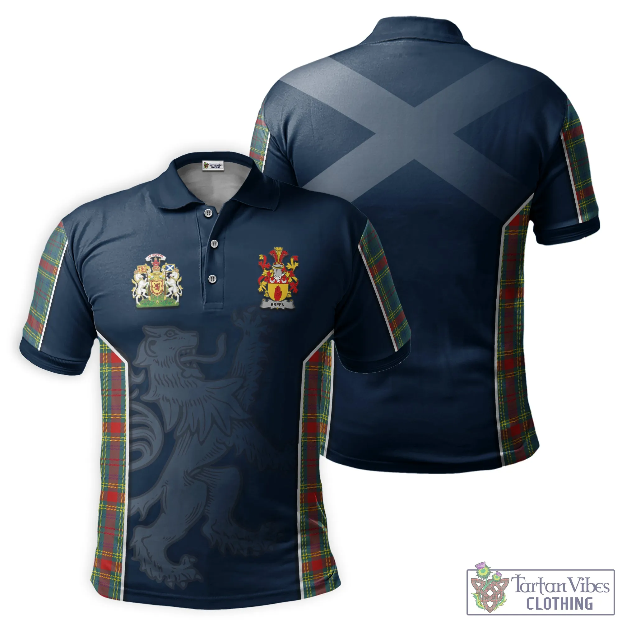 Breen Tartan Men's Polo Shirt with Lion Rampant Vibes Sport Style