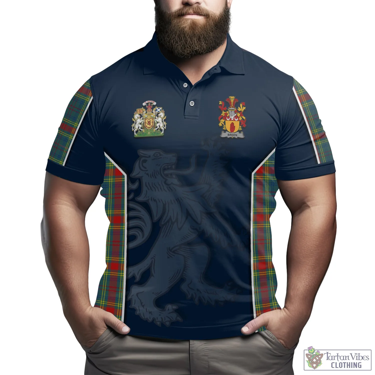 Breen Tartan Men's Polo Shirt with Lion Rampant Vibes Sport Style