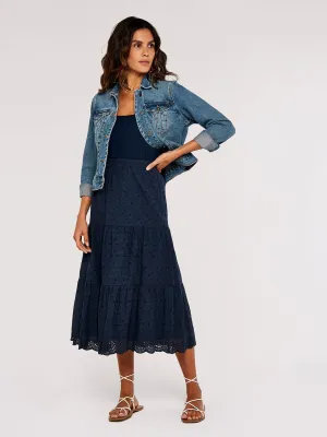 Broderie Tiered Midi Skirt