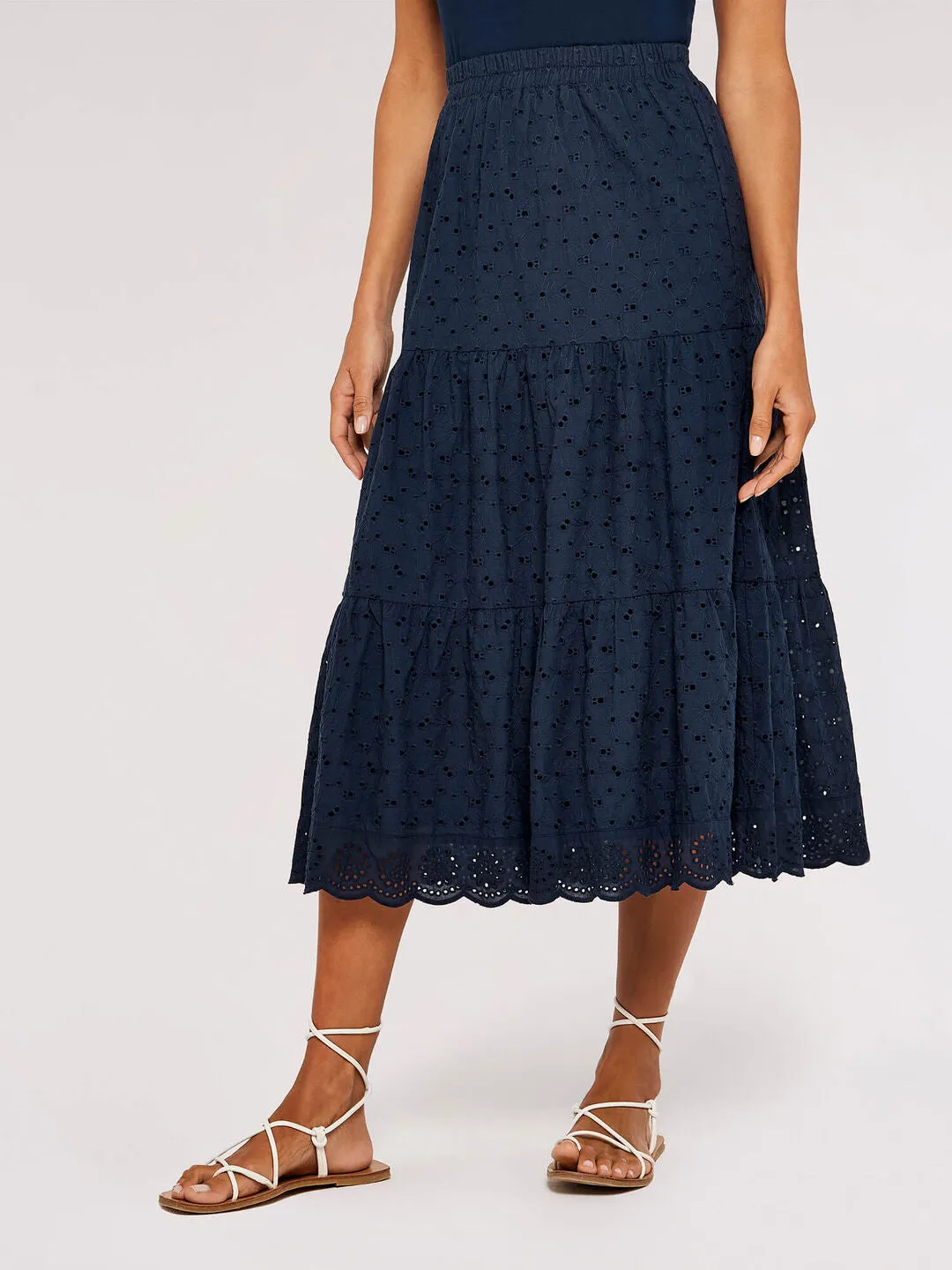 Broderie Tiered Midi Skirt