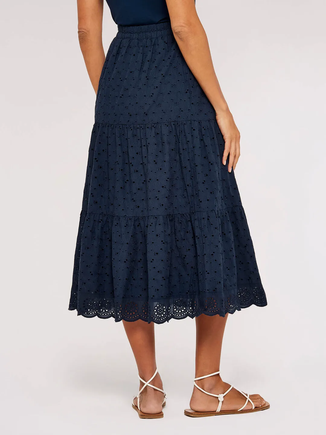 Broderie Tiered Midi Skirt