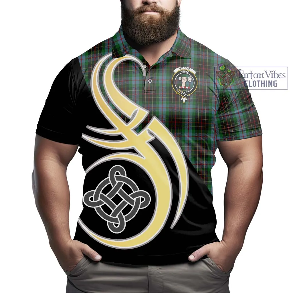 Brodie Hunting Tartan Polo Shirt with Family Crest and Celtic Symbol Style