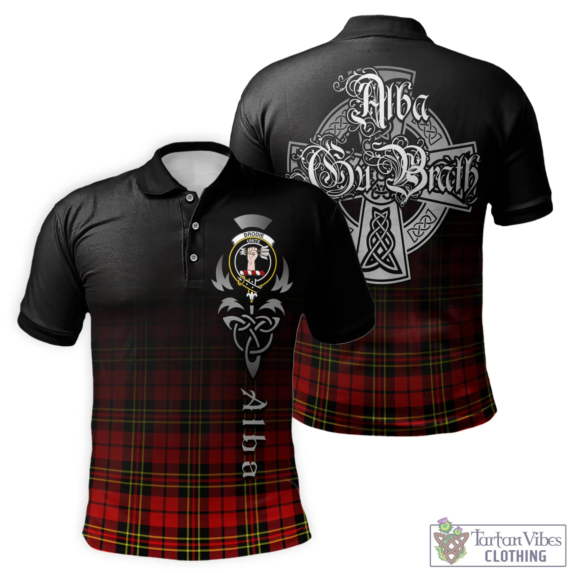 Brodie Modern Tartan Polo Shirt Featuring Alba Gu Brath Family Crest Celtic Inspired