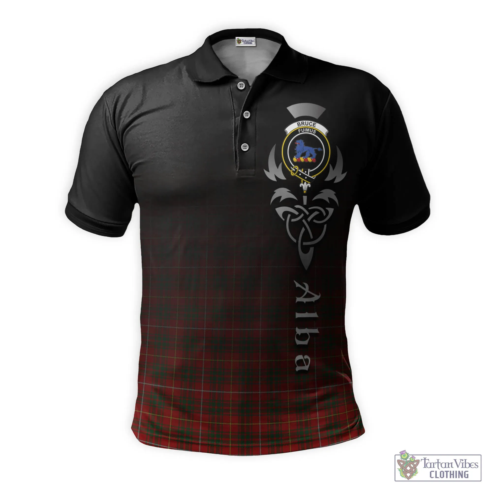 Bruce Tartan Polo Shirt Featuring Alba Gu Brath Family Crest Celtic Inspired