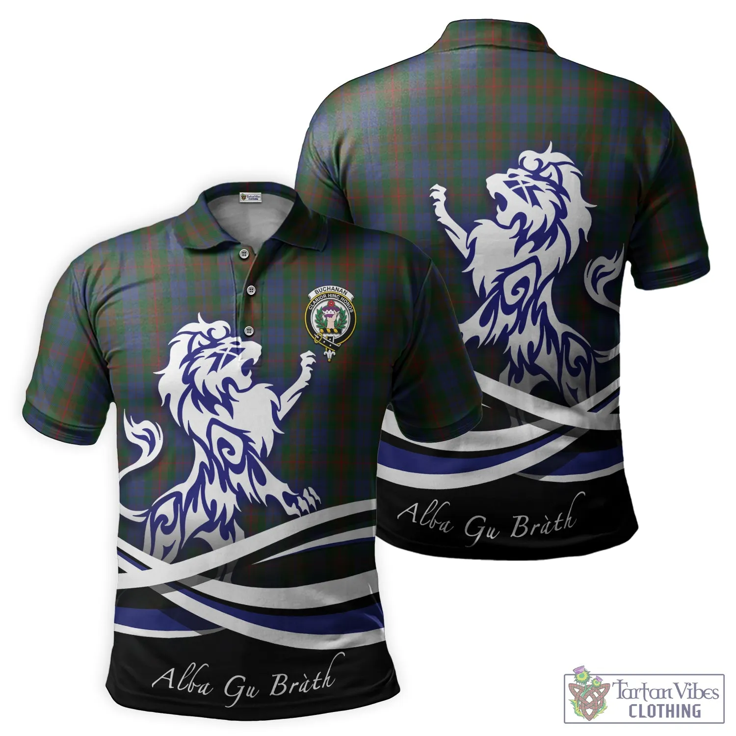 Buchanan Hunting Tartan Polo Shirt with Alba Gu Brath Regal Lion Emblem