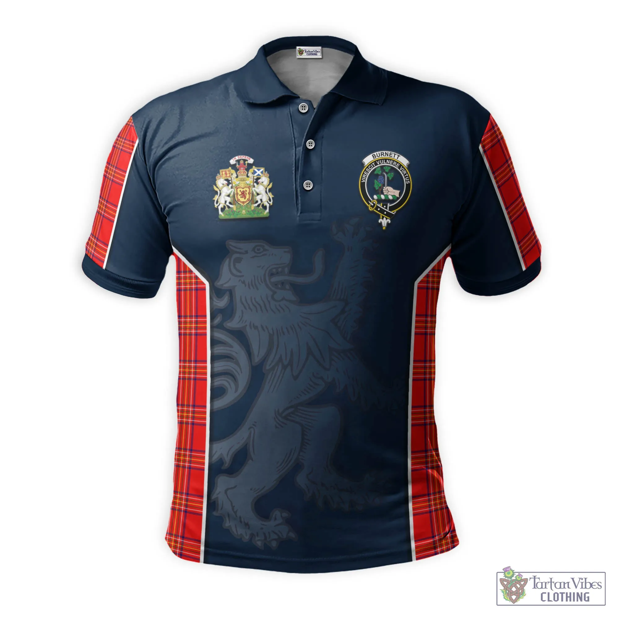 Burnett Modern Tartan Men's Polo Shirt with Family Crest and Lion Rampant Vibes Sport Style