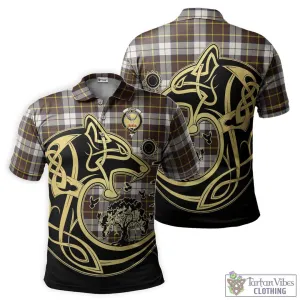 Burns Battalion Weathered Tartan Polo Shirt with Family Crest Celtic Wolf Style