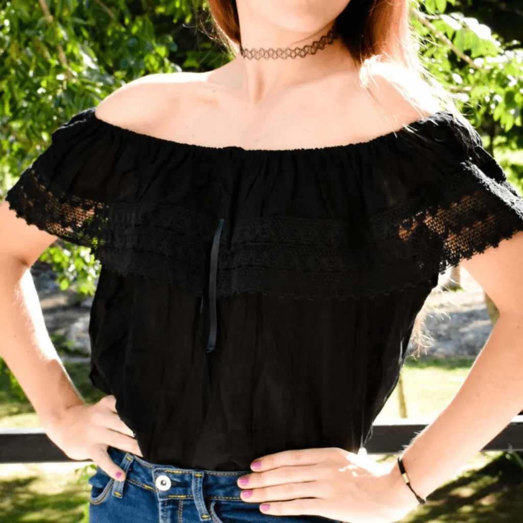 Campesina Off the Shoulder Blouse Black