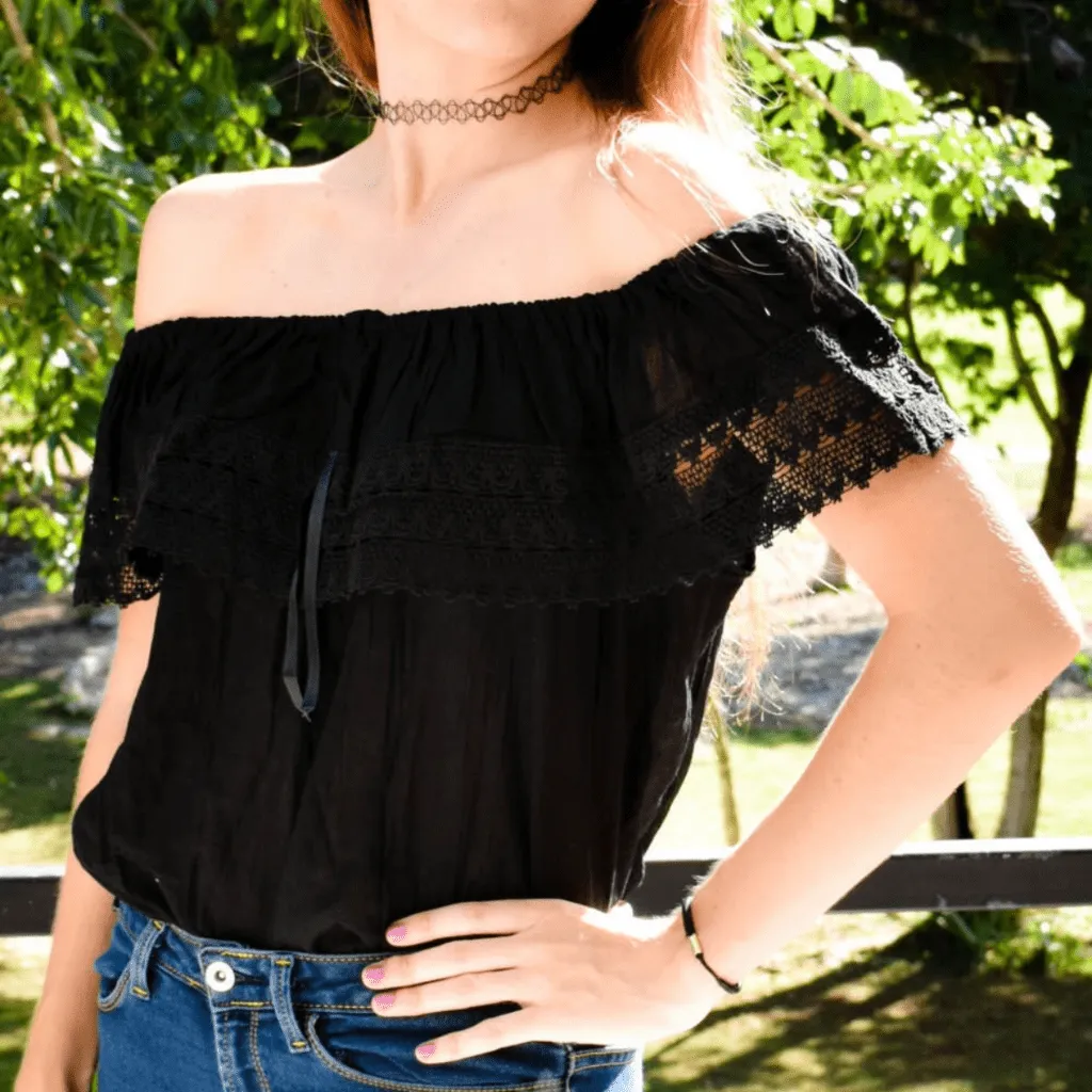 Campesina Off the Shoulder Blouse Black