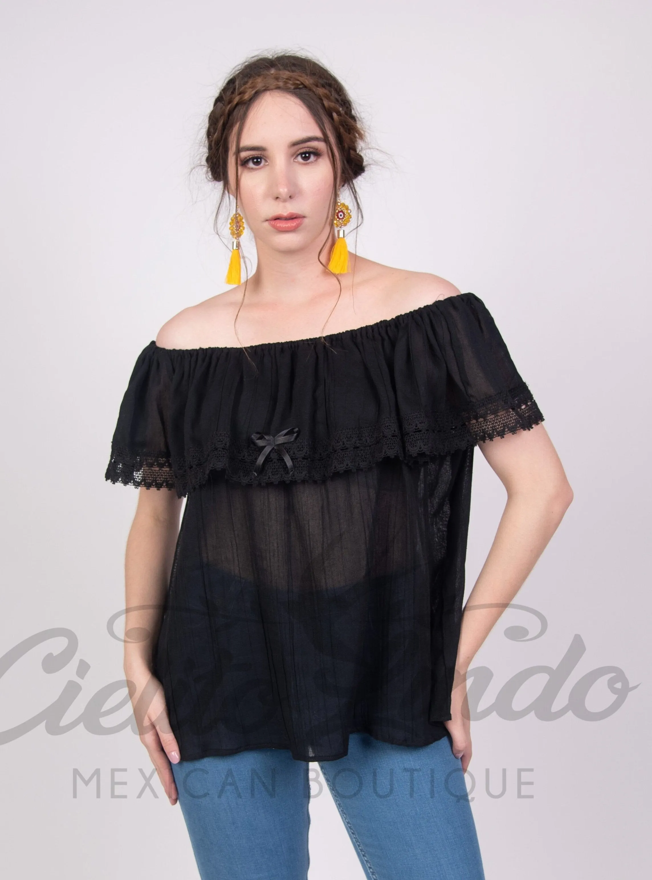 Campesina Off the Shoulder Blouse Black