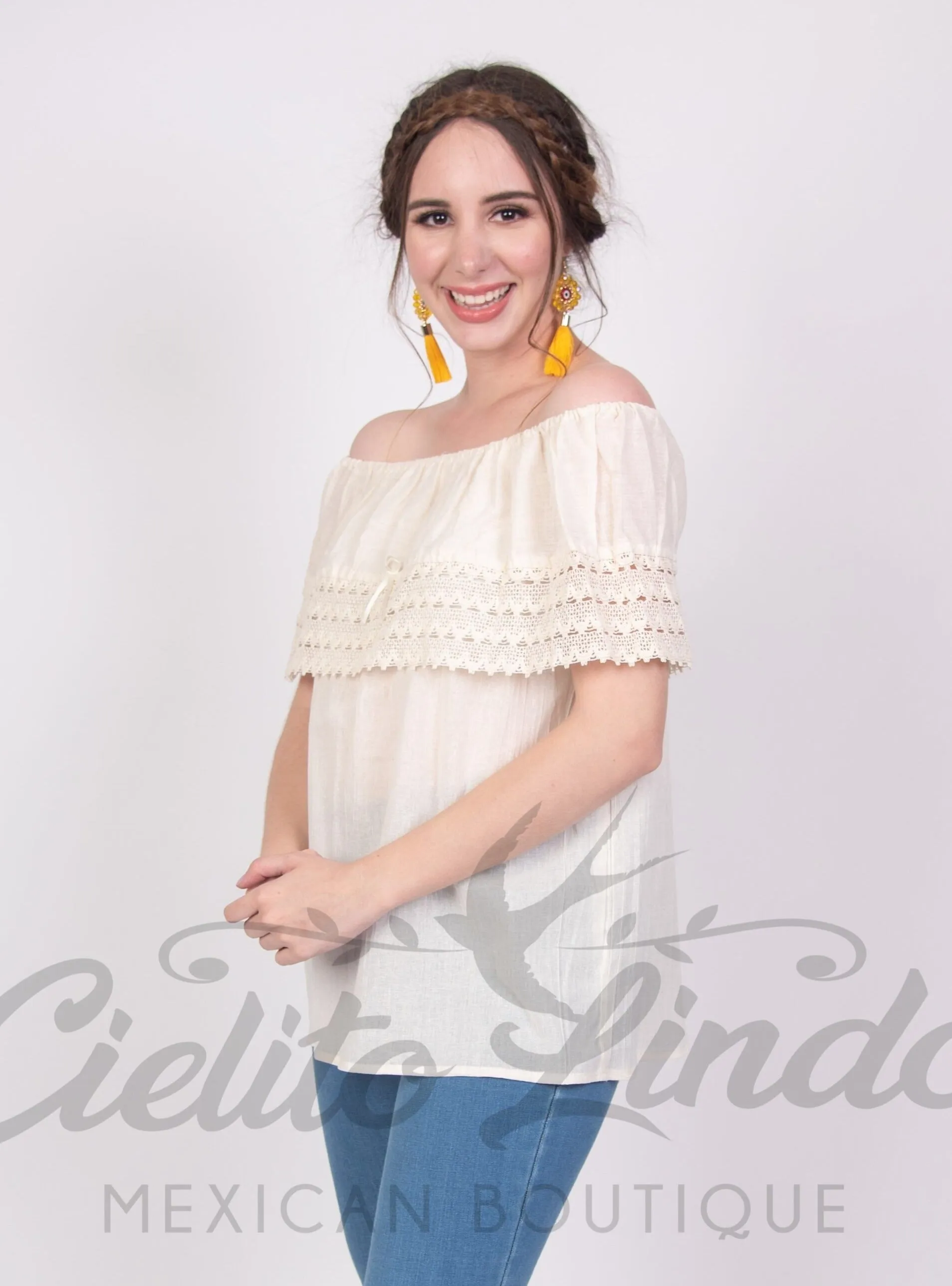 Campesina Off the Shoulder Blouse Cream