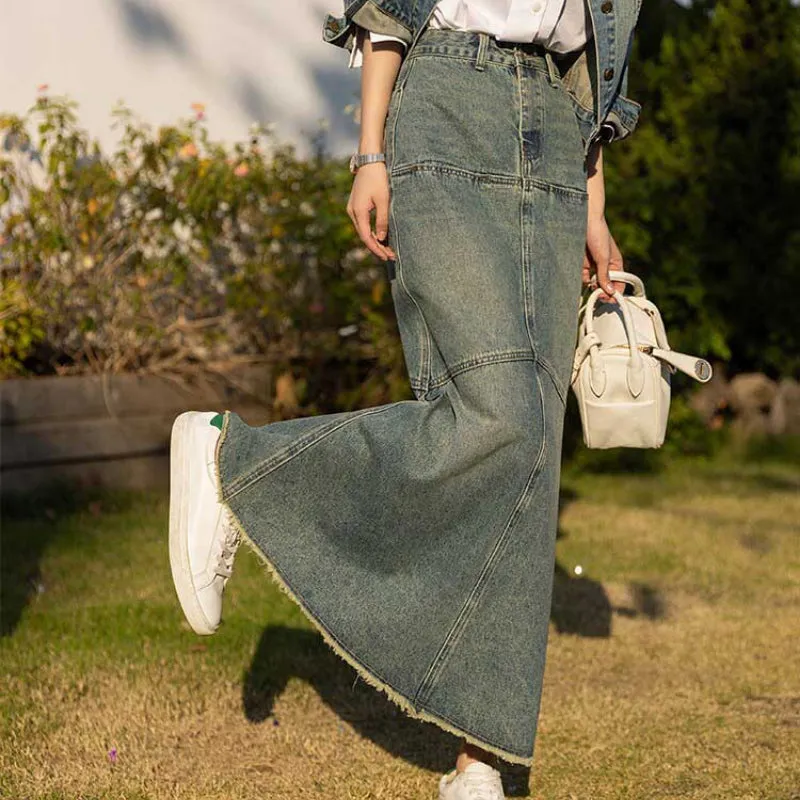 Casual A-Line Ankle Length Denim Skirts