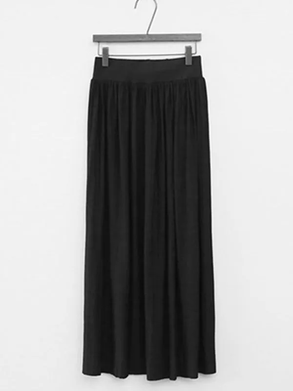 Casual Solid Color Elasticity Waist Pleated Skirts