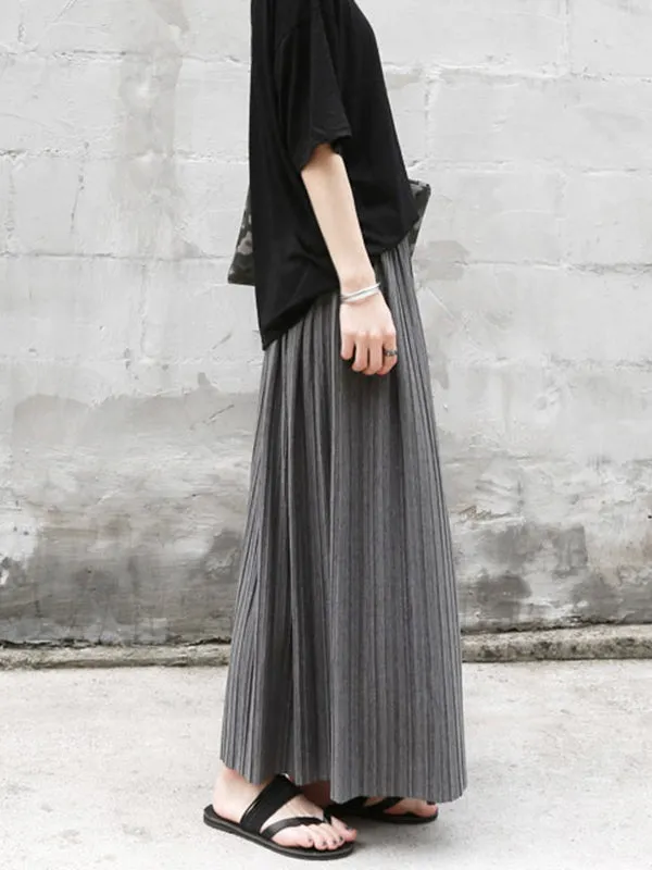 Casual Solid Color Elasticity Waist Pleated Skirts