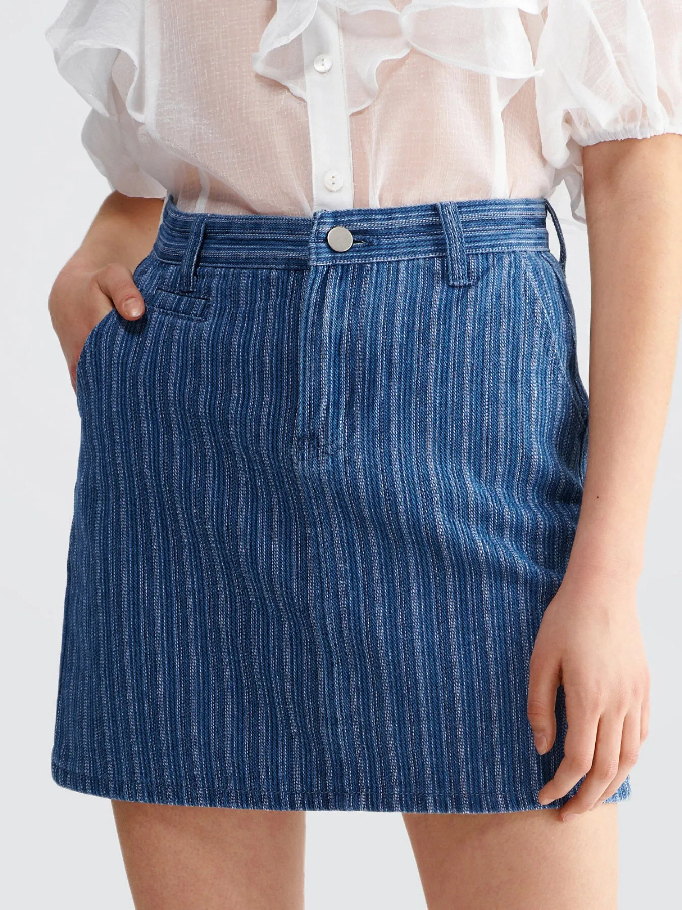 Casual Striped Button Denim Skirt