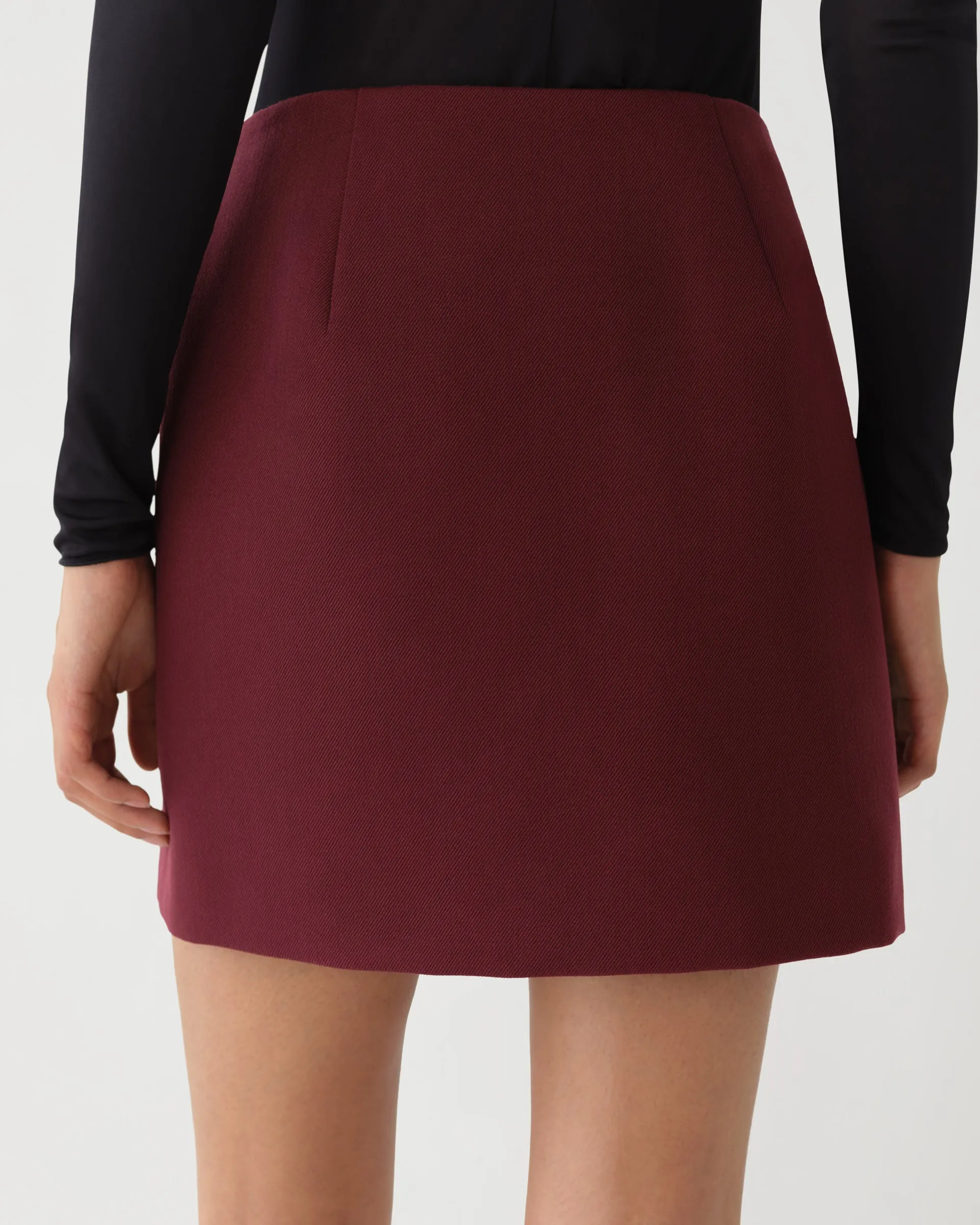 Cecily Skirt in Wool Twill, Burgundy